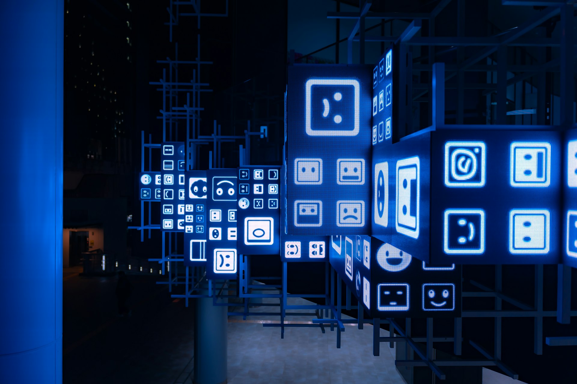 a room with a lot of blue lights on it